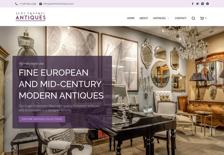 Screenshot of the Judy Frankel Antiques homepage.