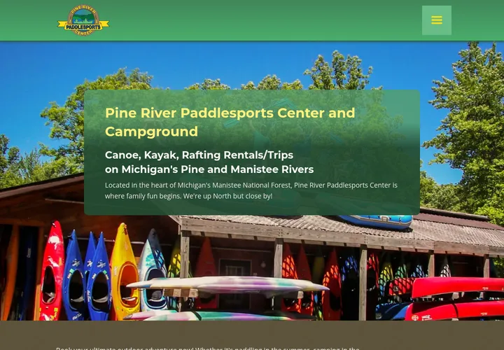 Screenshot of the Pine River Paddlesports Center homepage.
