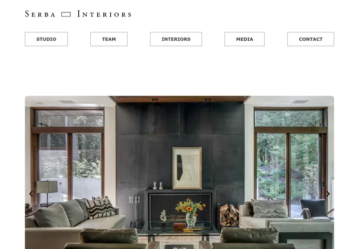 Screenshot of the Serba Interiors homepage.